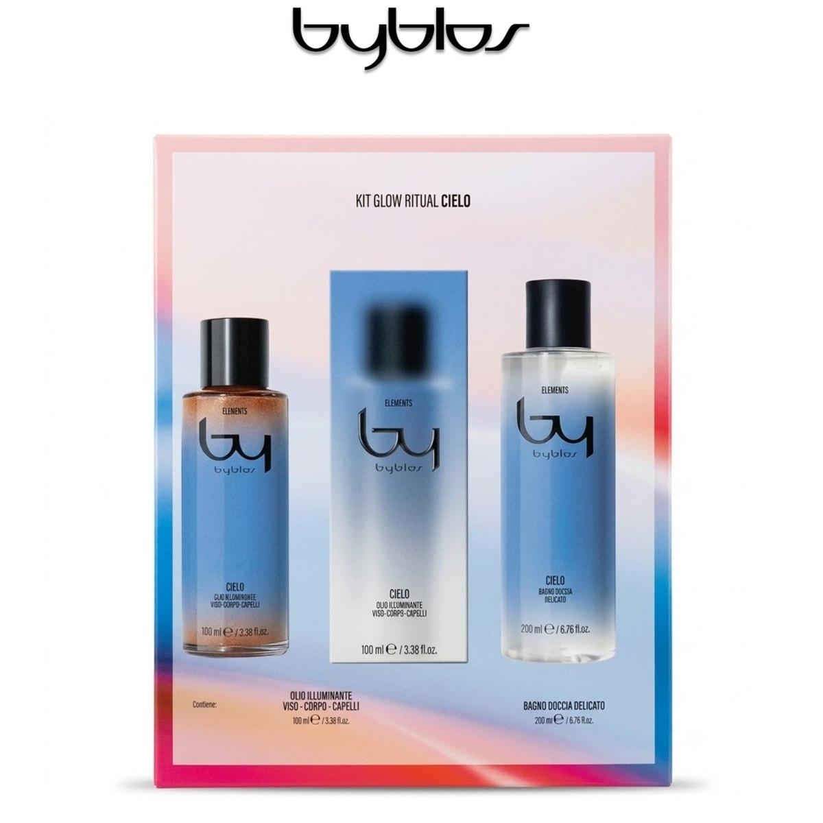 Byblos Cielo kit con olio illuminante viso-corpo-capelli 100 ml + bagno doccia 200 ml